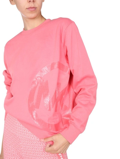 Shop Michael Michael Kors Crew Neck Organic Cotton Sweatshirt In Pink