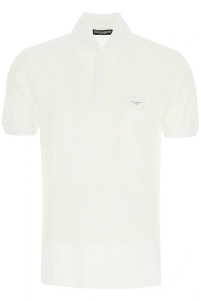 Shop Dolce & Gabbana Polo Shirt With Logo Plaque In White