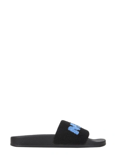 Shop Marni Slide Sandals With Logo In Black