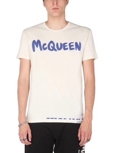 Shop Alexander Mcqueen Crew Neck T-shirt In Beige