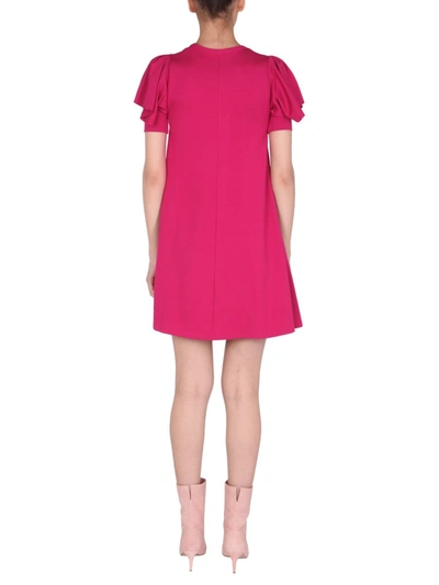 Shop Red Valentino Jersey Dress With Ruffle Detail In Fuchsia
