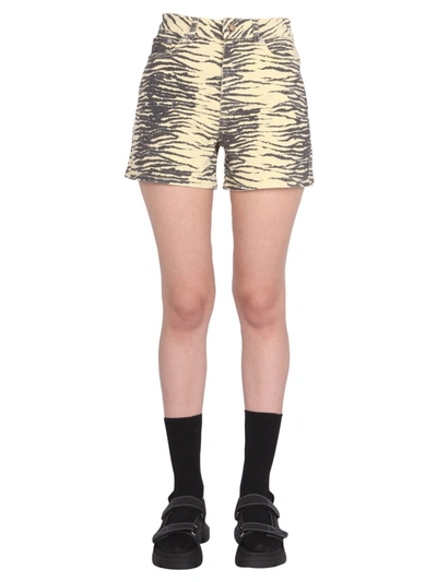 Shop Ganni Shorts With Animal Print In Yellow