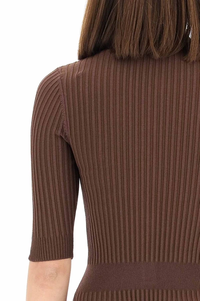 Shop Adamo Ribbed Knit Bodysuit In Brown