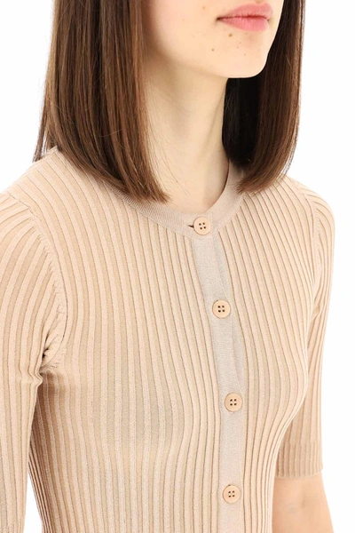 Shop Adamo Ribbed Knit Bodysuit In Beige