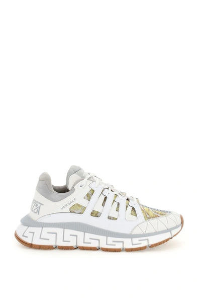 Shop Versace Trigreca Sneakers In White,grey,yellow