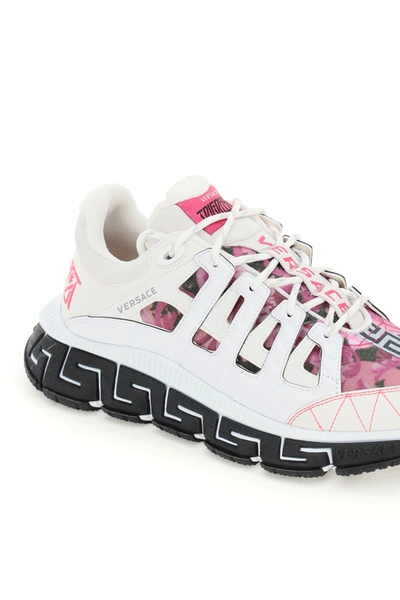 Shop Versace Trigreca Sneakers In White,fuchsia,black