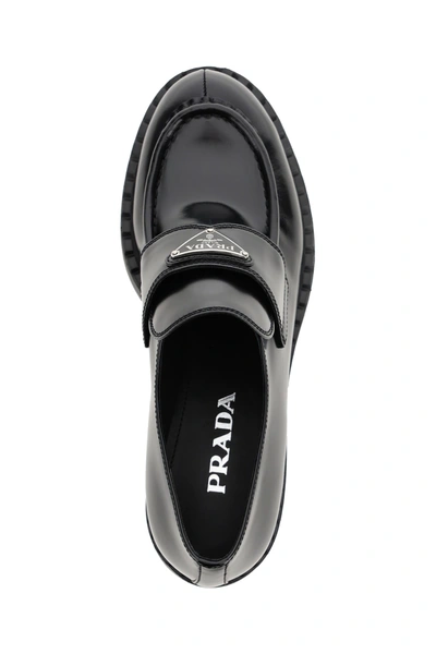 Shop Prada Patent Loafers With Triangle Logo