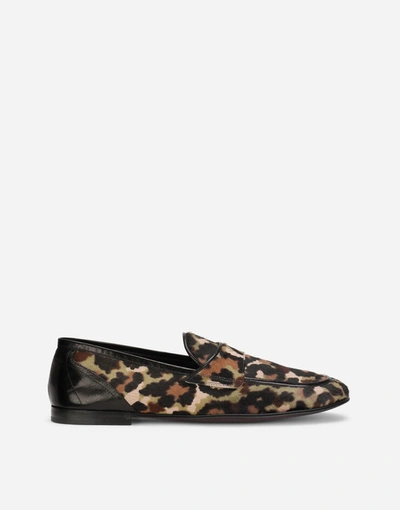 Shop Dolce & Gabbana Pony Hair Slippers With Leopard And Camouflage Print In Multicolor
