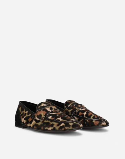 Shop Dolce & Gabbana Pony Hair Slippers With Leopard And Camouflage Print In Multicolor