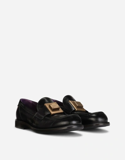 Shop Dolce & Gabbana Mino Calfskin Loafers With Branded Plate In Black