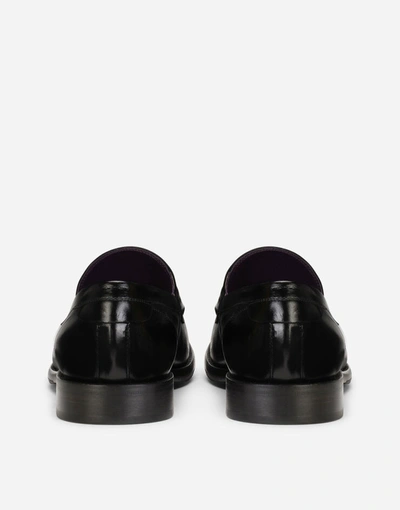 Shop Dolce & Gabbana Mino Calfskin Loafers With Branded Plate In Black