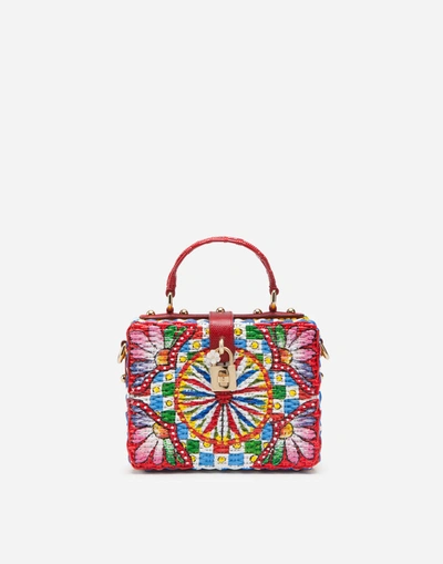 Shop Dolce & Gabbana Painted Wicker Dolce Box Bag In Multicolor