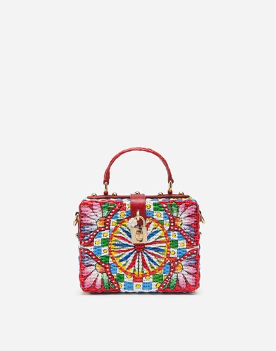 Dolce & Gabbana Dolce Box Painted Wicker Bag In Multicolor