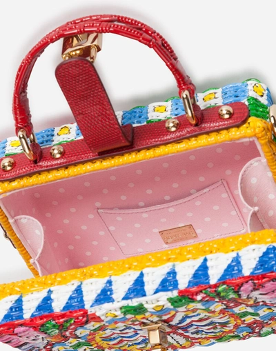 Dolce & Gabbana Dolce Box Painted Wicker Bag In Multicolor