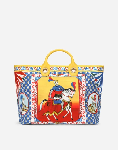 Shop Dolce & Gabbana Large Capri Shopper In Carretto-print Canvas In Multicolor