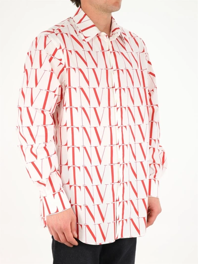 Shop Valentino All-over Vltn Cotton Shirt In White/red