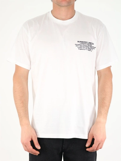 Shop Burberry Oversize T-shirt With Geographical Coordinates In White