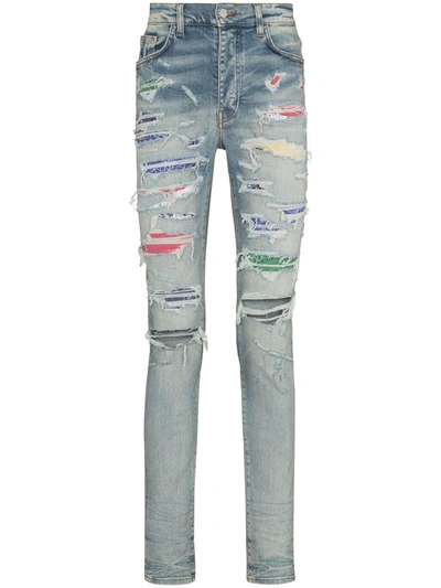 Shop Amiri Rainbow Patch Skinny Jeans In Blau