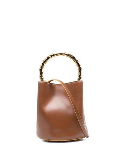 Shop Marni Pannier Leather Bag In Braun