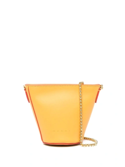 Shop Marni Debossed-logo Leather Bucket Bag In Gelb