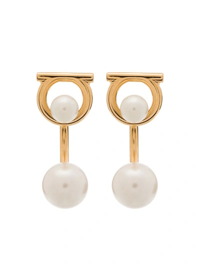 Shop Ferragamo Gancini Pearl-embellished Earrings In Gold