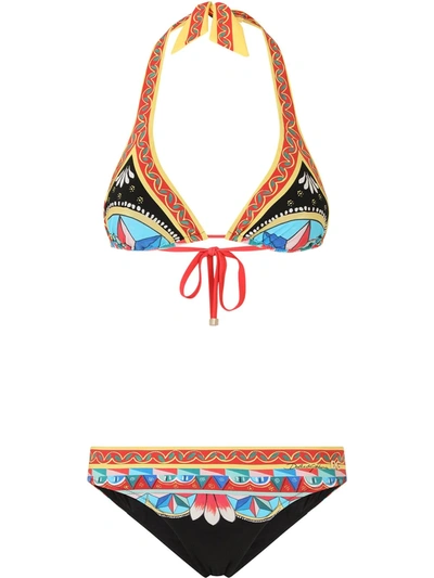 Shop Dolce & Gabbana Carretto-print Triangle Bikini In Schwarz