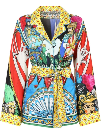 Dolce & Gabbana Carretto-print Belted Pajama Shirt In Rot