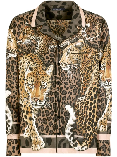 Shop Dolce & Gabbana Leopard Print Silk Shirt In Braun