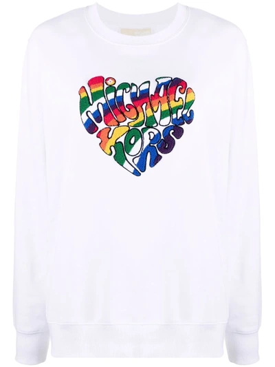 Shop Michael Michael Kors Logo-print Crew Neck Sweatshirt In Weiss