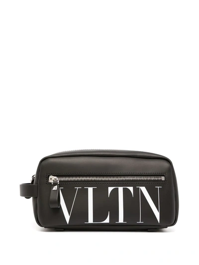 Shop Valentino Vltn-print Wash Bag In Schwarz