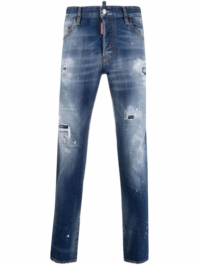 Shop Dsquared2 Distressed Skinny Jeans In Blau