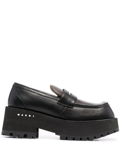 Shop Marni Chunky Leather Loafers In Schwarz