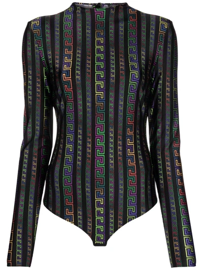 Shop Versace Greca-print Bodysuit In Schwarz