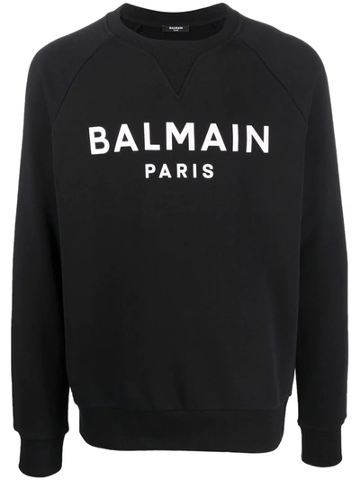 Shop Balmain Logo-print Crew Neck Sweatshirt In Black