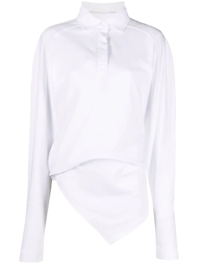 Shop Attico Asymmetric-hem Long-sleeve Polo Shirt In Weiss