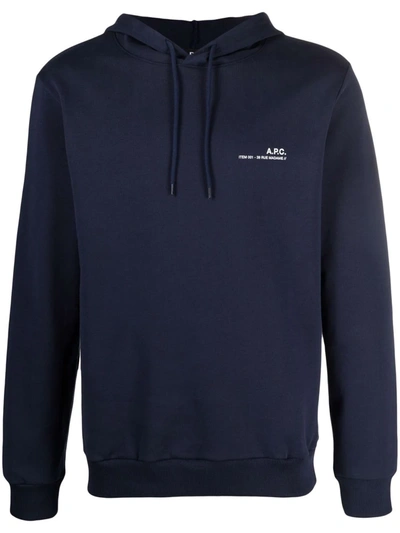 Shop Apc Logo-print Pullover Hoodie In Blau