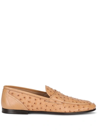 Shop Dolce & Gabbana Textured Leather Loafers In Neutrals