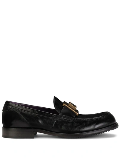 Shop Dolce & Gabbana Logo-plaque Leather Loafers In Black