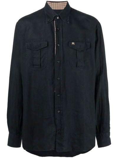 Pre-owned Burberry 2000s Embroidered Logo Shirt In Black