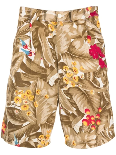 Pre-owned Versace 1970s Floral-print Shorts In Brown