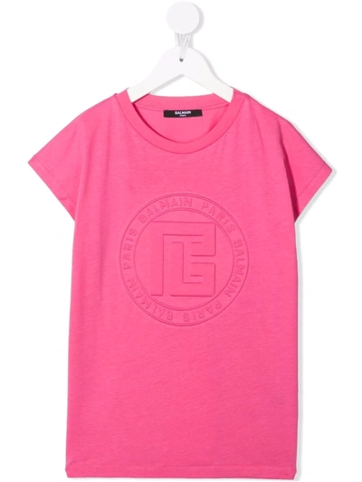 Shop Balmain Debossed-logo T-shirt In Pink