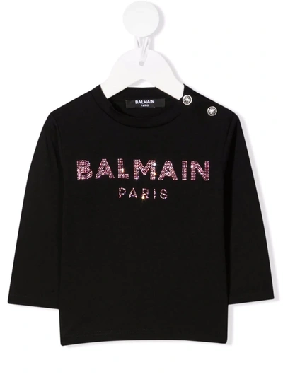 Shop Balmain Embellished-logo Sweatshirt In Black