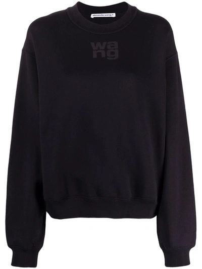 Shop Alexander Wang T Logo-print Crew Neck Sweatshirt In Black