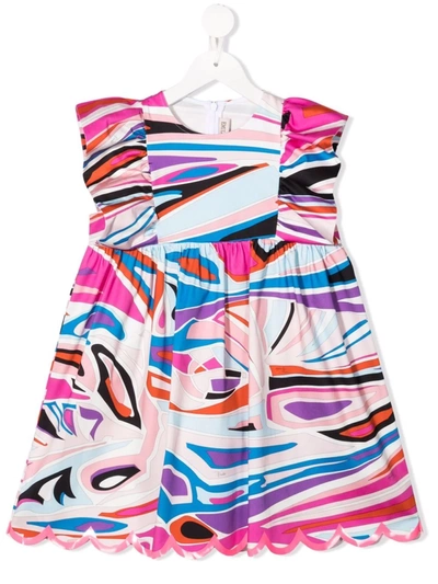Emilio Pucci Junior Abstract-print Flutter-sleeve Dress In Pink