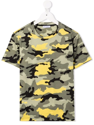 Shop Dolce & Gabbana Camouflage-print Cotton T-shirt In Green
