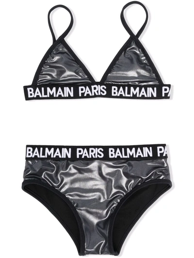 Shop Balmain Logo-band High-shine Bikini In Black