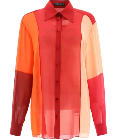 Shop Dolce & Gabbana "patchwork" Georgette Shirt In Red