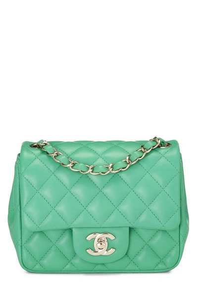 Pre-owned Chanel Green Quilted Lambskin Classic Square Flap Mini