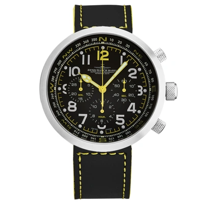Shop Zeno Ronda Auto Chronograph Automatic Black Dial Mens Watch B560-a19 In Black / Yellow