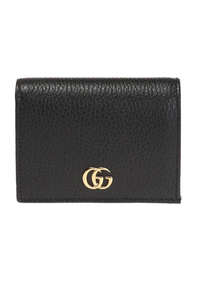 Shop Gucci Interlocking G Plaque Card Case In Black,gold Tone